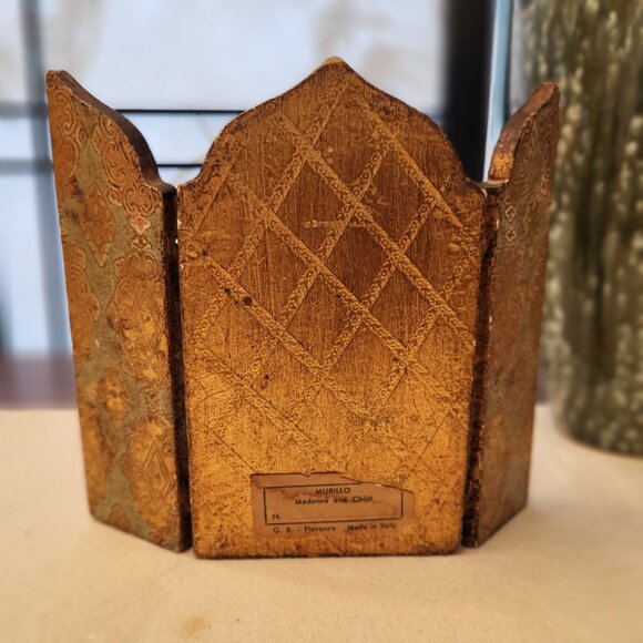 Vintage Wood Triptych Italian Florentine Gold Gilt Madonna & Child - Picture 2 of 4